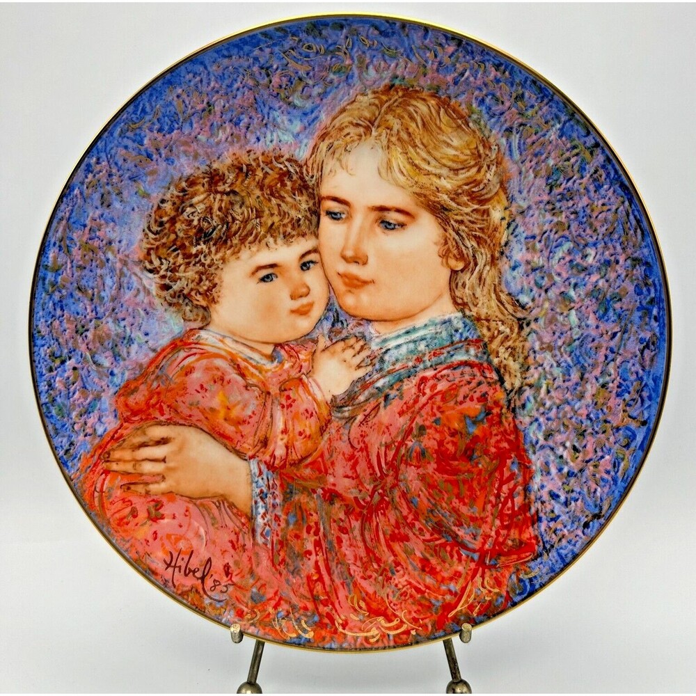 VINTAGE 1986 Knowles Edna Hibel Mothers Day 8.5" Plate "Erica & Jamie" w Box/COA